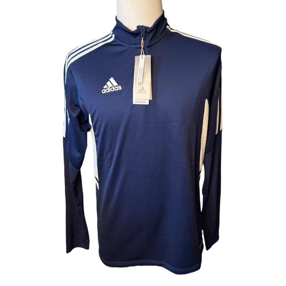 Adidas NEW Quarter Zip Pullover Men’s Medium Navy Blue White Activewear